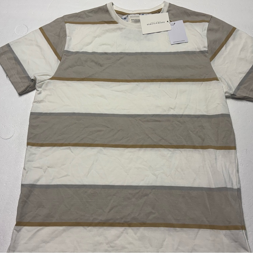 Denim & Flower Cream and Brown Short Sleeve Tee